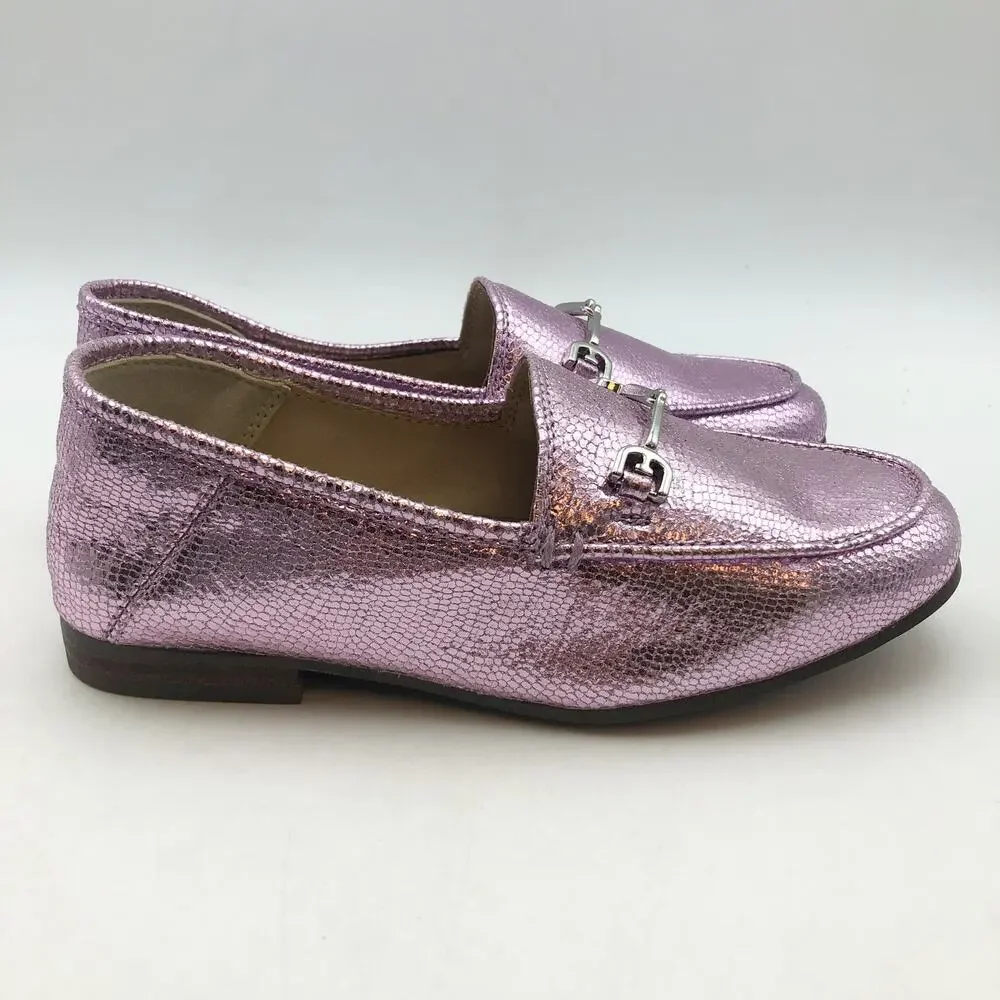 Sam Edelman Girls Loraine Slip On Loafers Kids Size 12 Metallic Lilac Purple NIB